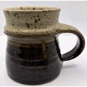 Vintage Studio Art Pottery Handcrafted Green Drip Glazed Stoneware Mug